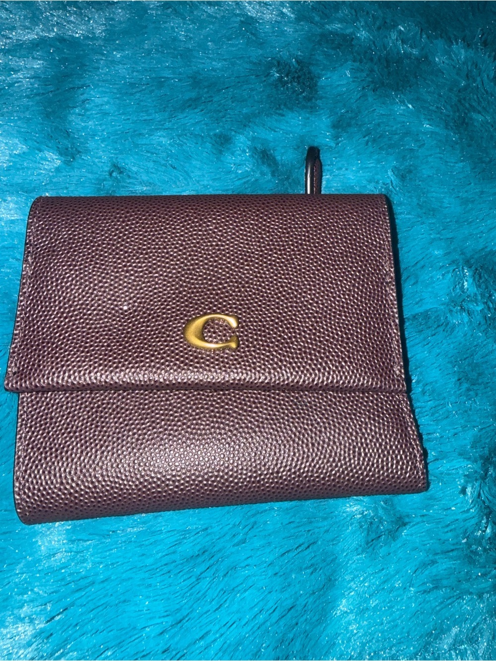 Coach Ox Blood Textured Leather Bi-Fold Wallet with Gold C